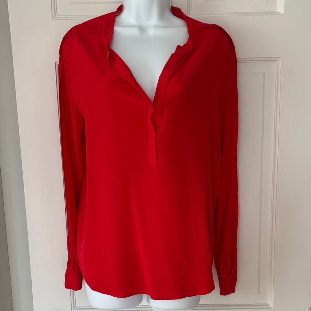 Sandro Vibrant Red V-Neck Long-Sleeve Blouse 3